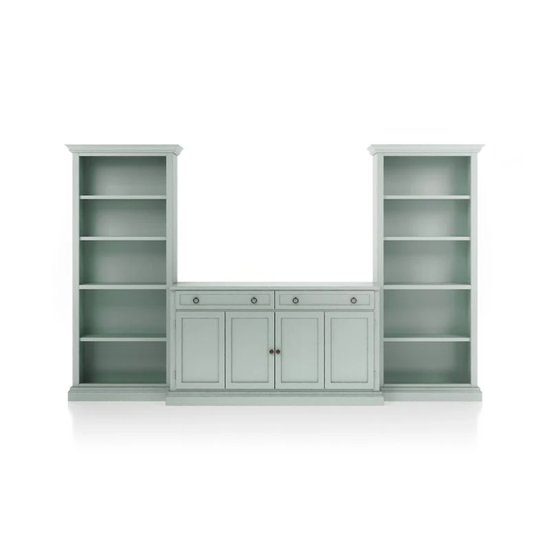 Cameo Blue Grey 3-Piece Entertainment Center with Open Bookcases