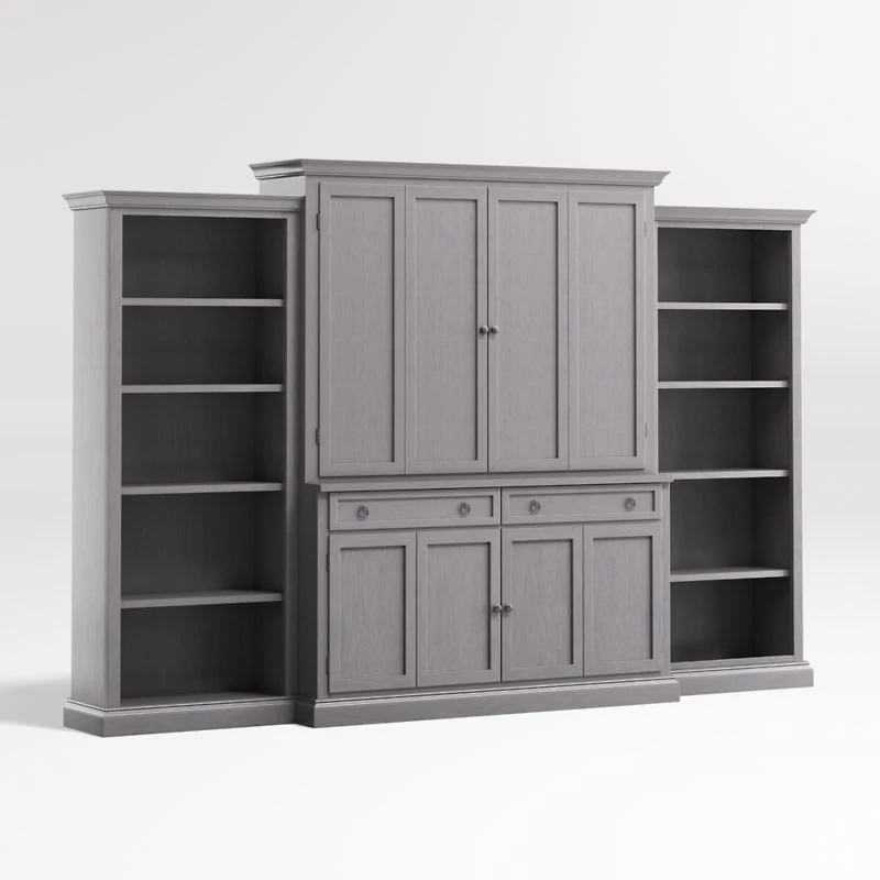Cameo Dove Grey 4-Piece Entertainment Center with Open Bookcases