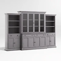 Cameo Dove Grey 4-Piece Glass and Wood Door Wall Unit with Storage Bookcases