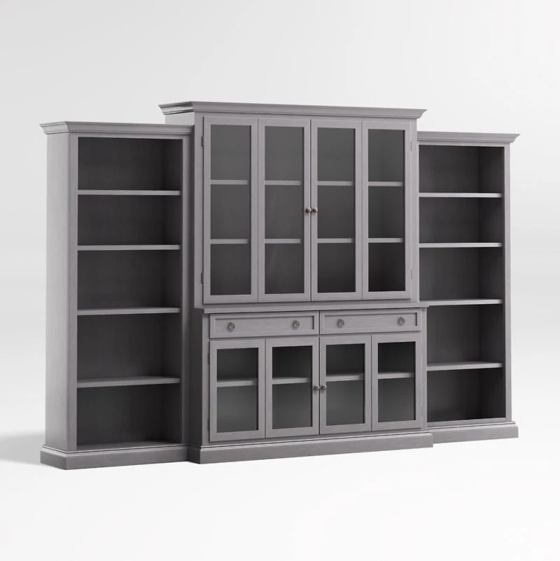 Cameo Dove Grey 4-Piece Glass Door Wall Unit with Open Bookcases