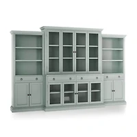 Cameo Blue Grey 4-Piece Glass Door Wall Unit with Storage Bookcase