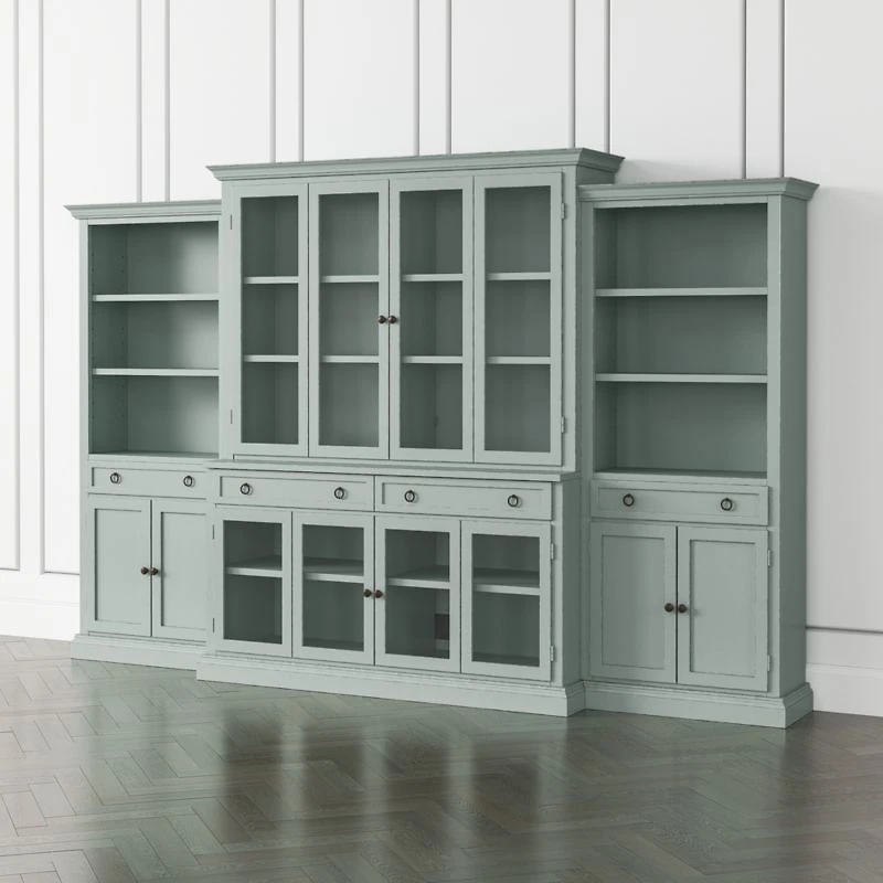 Cameo Blue Grey 4-Piece Glass Door Wall Unit with Storage Bookcase