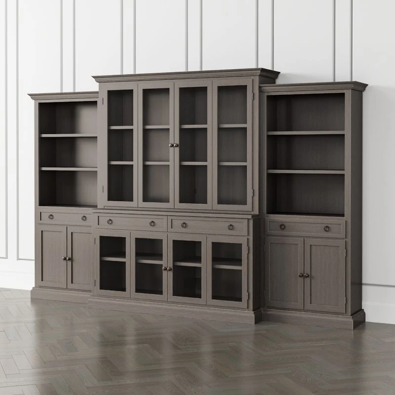 Cameo Grigio 4-Piece Glass Door Wall Unit with Storage Bookcase