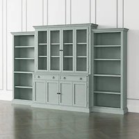 Cameo Blue Grey 4-Piece Glass and Wood Door Wall Unit with Open Bookcases
