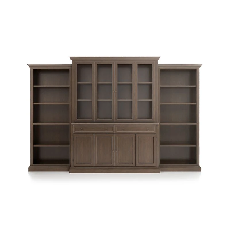 Cameo Pinot Lancaster 4-Piece Glass and Wood Door Wall Unit with Open Bookcases