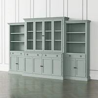 Cameo Blue Grey 4-Piece Glass and Wood Door Wall Unit with Storage Bookcase