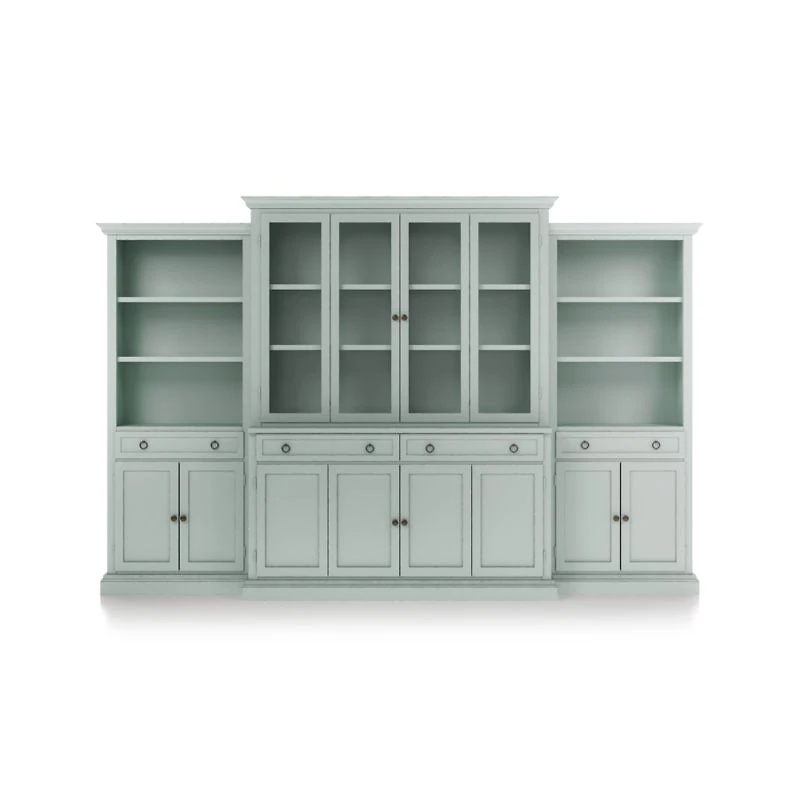 Cameo Blue Grey 4-Piece Glass and Wood Door Wall Unit with Storage Bookcase