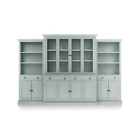 Cameo Blue Grey 4-Piece Glass and Wood Door Wall Unit with Storage Bookcase