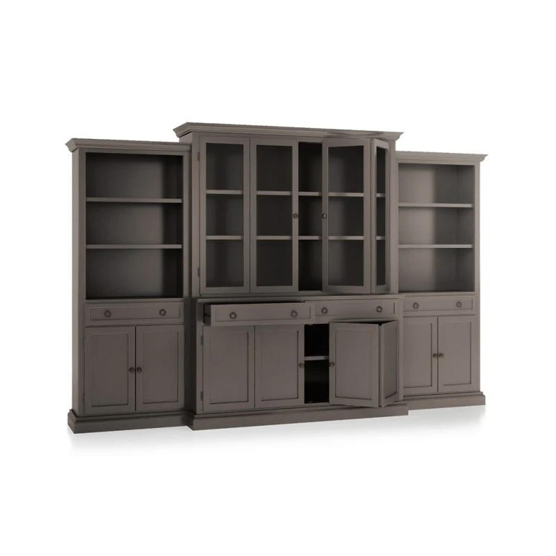 Cameo Grigio 4-Piece Glass and Wood Door Wall Unit with Storage Bookcase