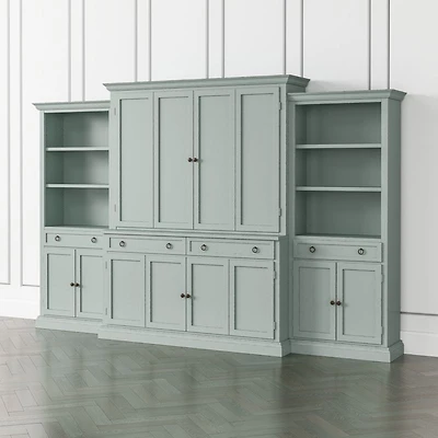 Cameo Blue Grey 4-Piece Entertainment Center with Storage Bookcase