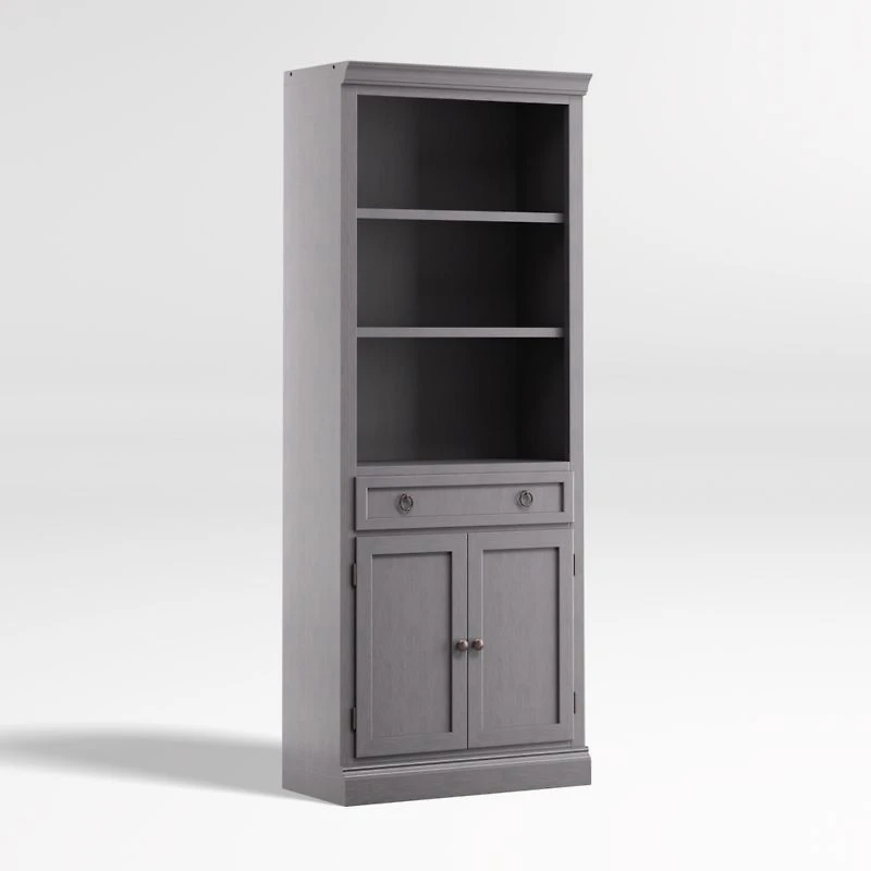Cameo Dove Grey Storage Bookcase with Middle Crown