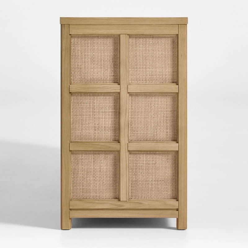 Campagna 76" Rattan and Natural Oak Wood Storage Media Console