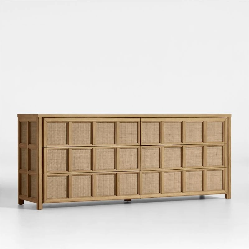 Campagna 70.6" Rattan and Natural Oak Wood 6-Drawer Dresser