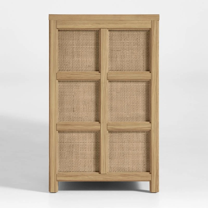 Campagna 70.6" Rattan and Natural Oak Wood 6-Drawer Dresser