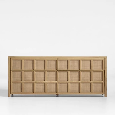 Campagna 70.6" Rattan and Natural Oak Wood 6-Drawer Dresser
