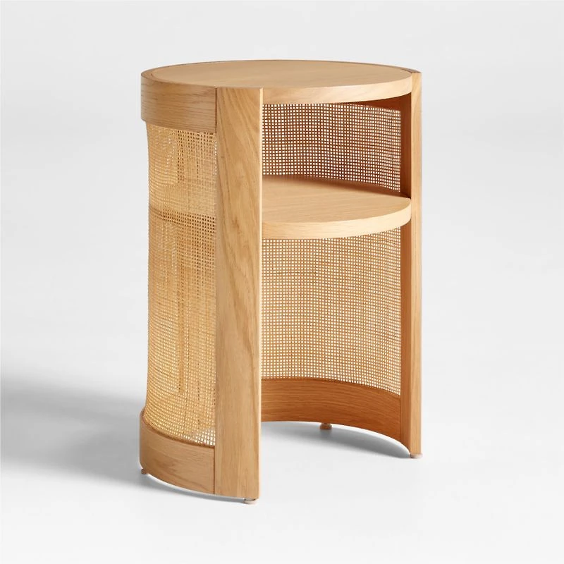 Cane Natural Wood Round Nursery Side Table
