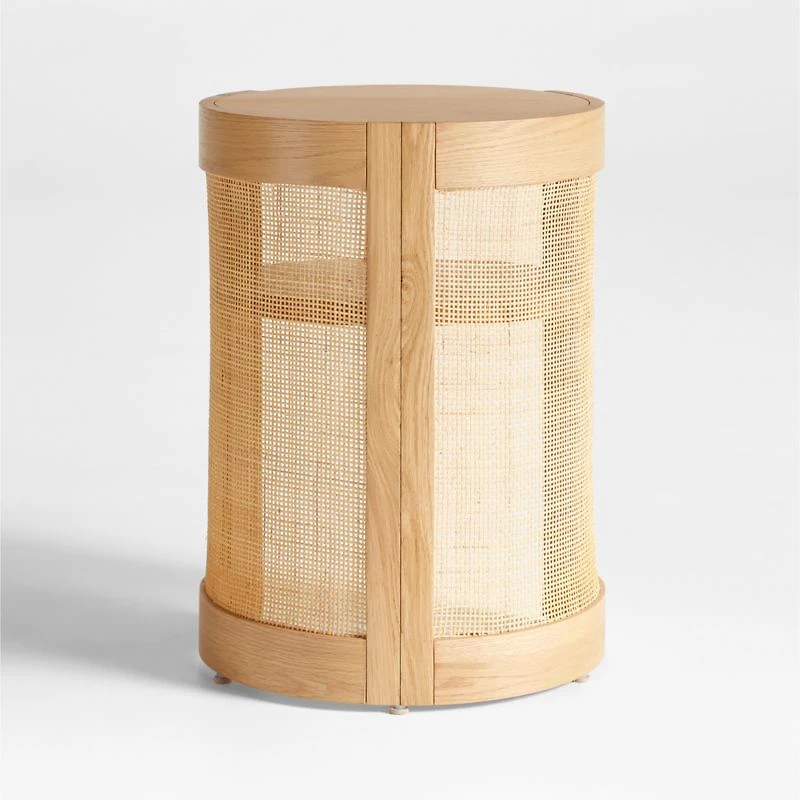 Cane Natural Wood Round Nursery Side Table