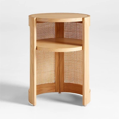 Cane Natural Wood Round Nursery Side Table