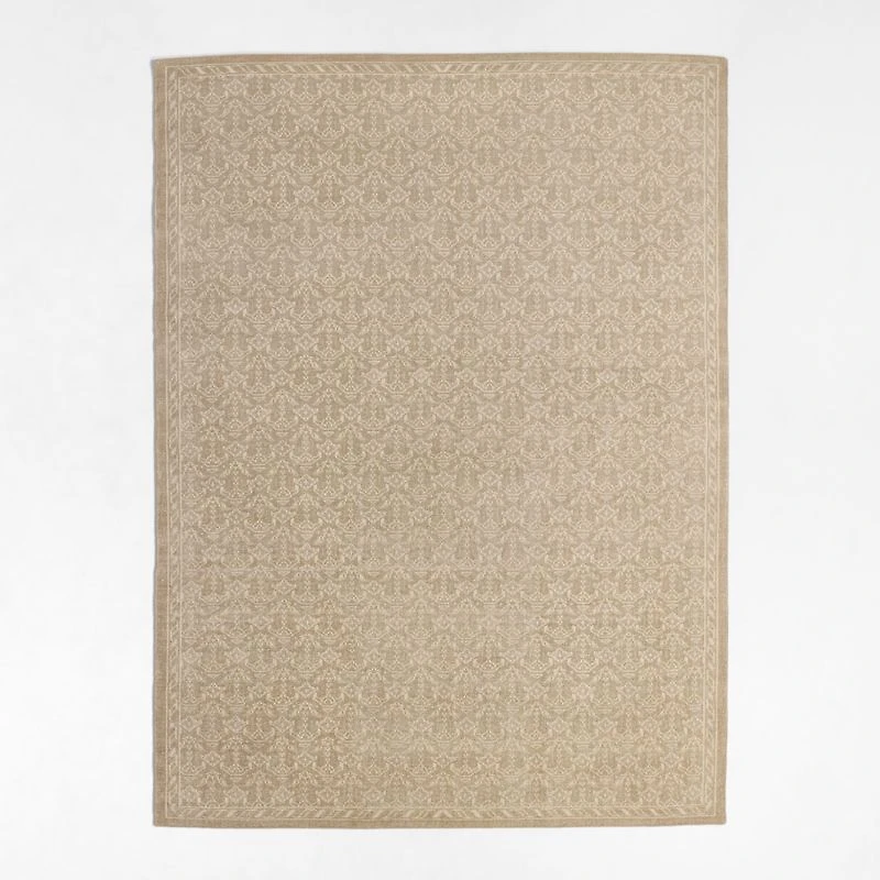 Cannes Wool Traditional Hand-Knotted Beige Area Rug 6'x9'