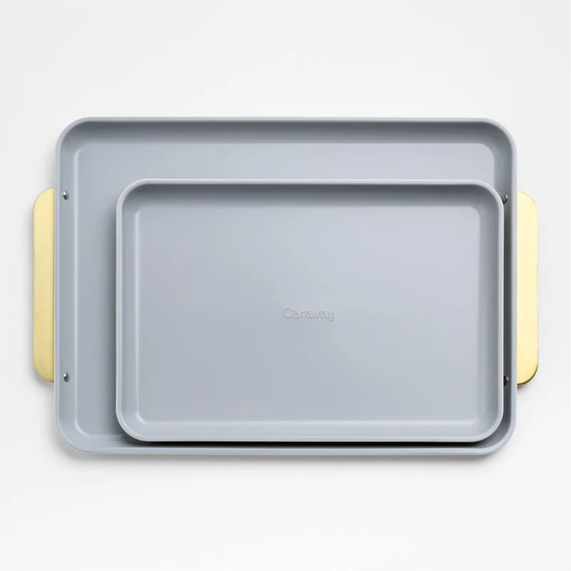 Caraway Home Cream Non-Stick Ceramic Baking Sheet Duo with Gold Handles
