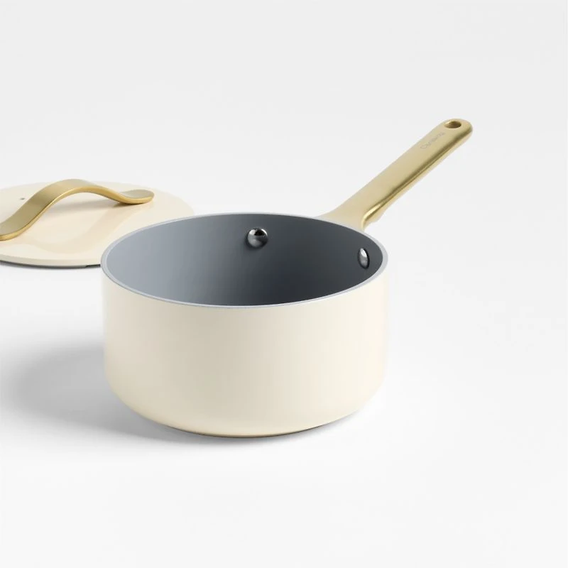 Caraway Cream and Gold 1.75-Qt. Mini Saucepan
