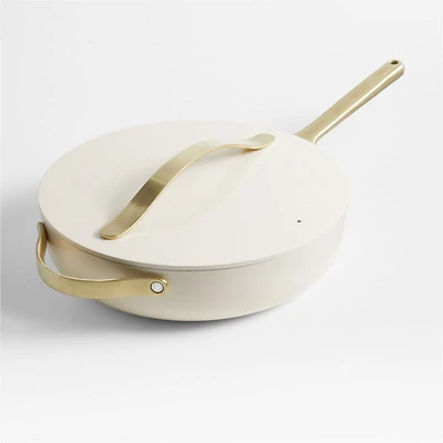 Caraway ® Cream Non-Stick Ceramic Saute Pan with Gold Hardware