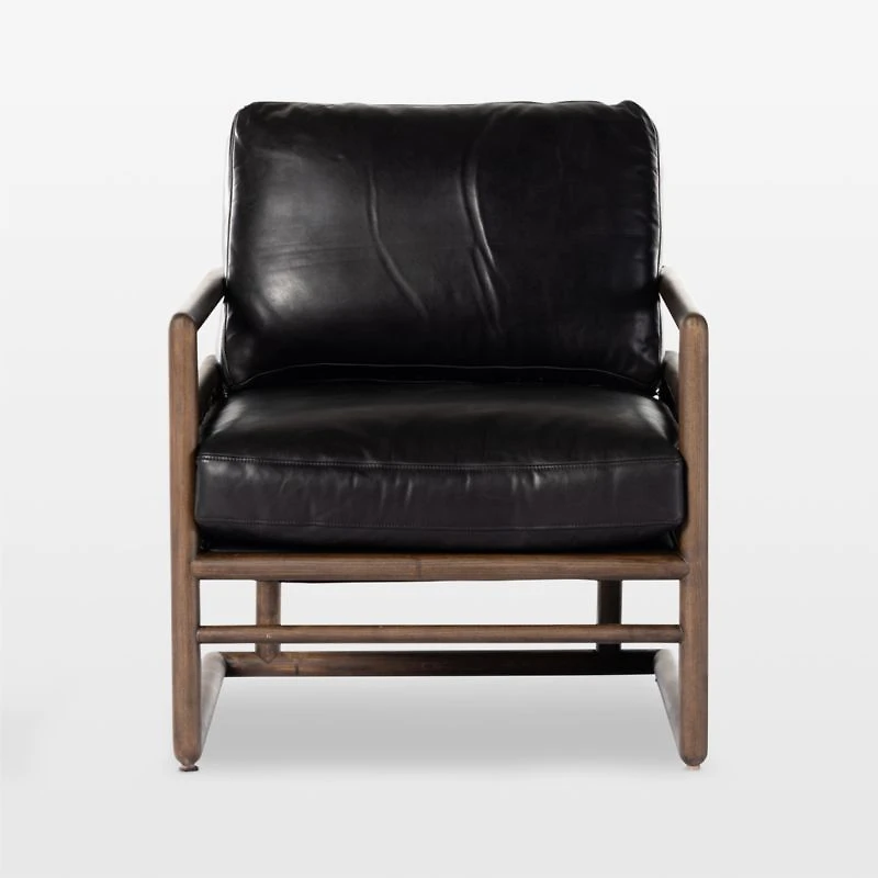 Carlin Antique Black Leather and Cane Accent Chair