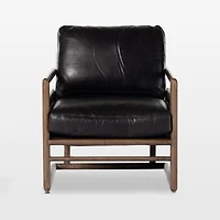 Carlin Antique Black Leather and Cane Accent Chair