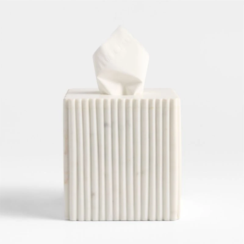 Carmen Fluted White Marble Tissue Box