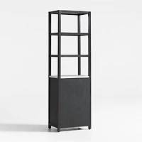 Carmen Tall White Marble Shelf and Black Ash Wood Bathroom Storage Tower