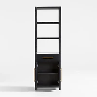 Carmen Tall White Marble Shelf and Black Ash Wood Bathroom Storage Tower