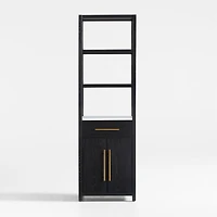 Carmen Tall White Marble Shelf and Black Ash Wood Bathroom Storage Tower