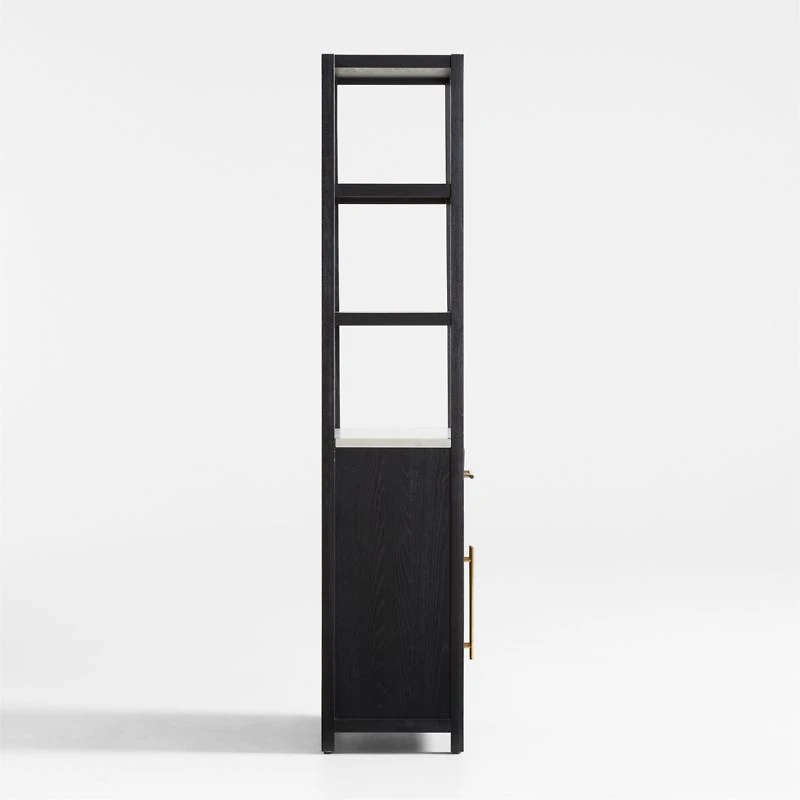 Carmen Tall White Marble Shelf and Black Ash Wood Bathroom Storage Tower