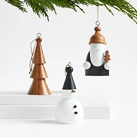 Carved Wood Snowman Christmas Tree Ornament
