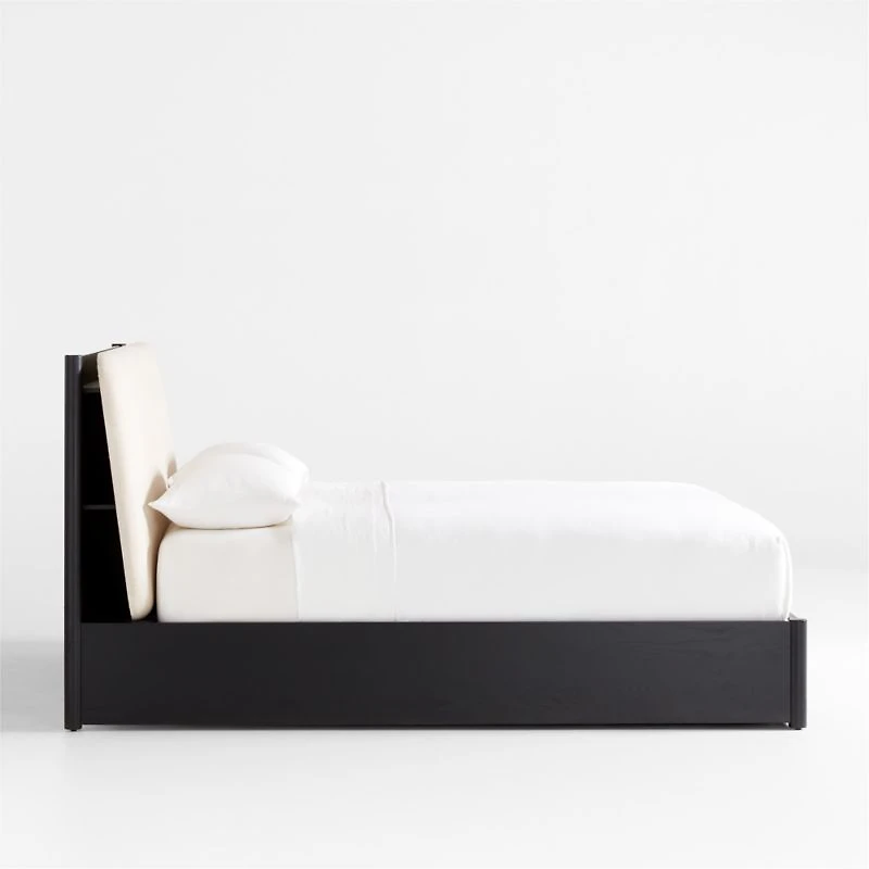 Casa Black Oak Wood King Storage Bed with Outlet