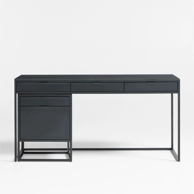 Casement 60" Black Metal Desk with File Cabinet