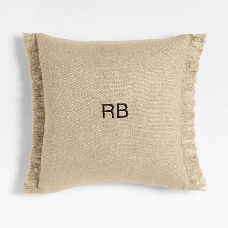 Casual Textured Fringe 23"x23" Flax Taupe Throw Pillow with Feather Insert