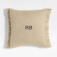 Casual Textured Fringe 23"x23" Flax Taupe Throw Pillow with Feather Insert
