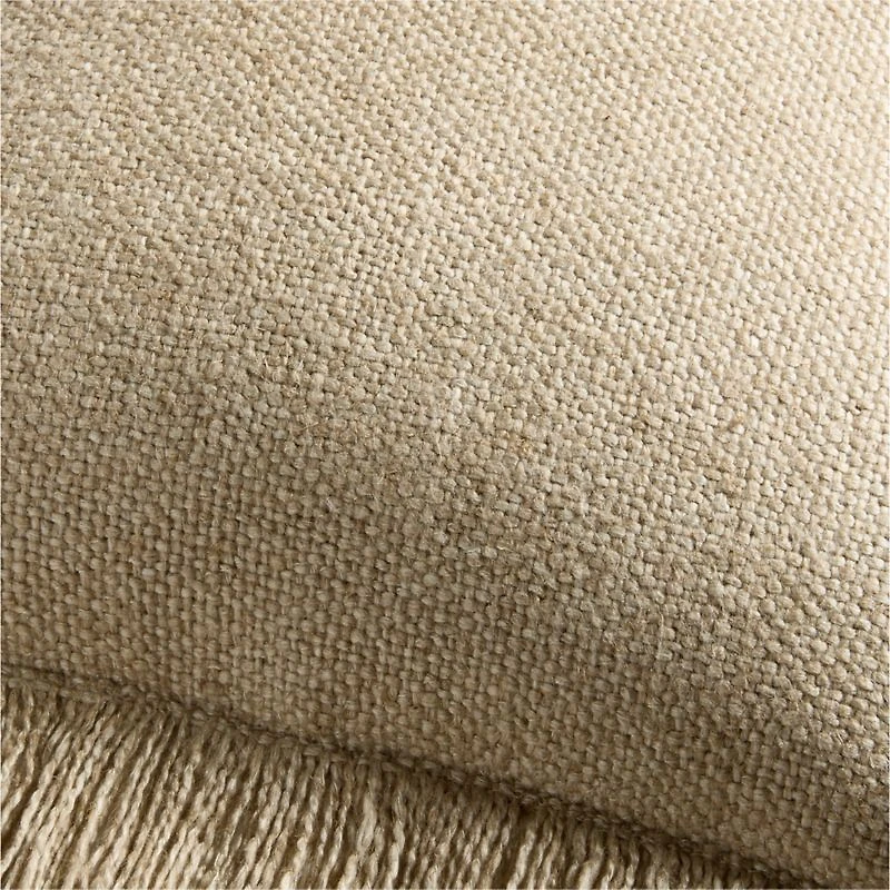 Casual Textured Fringe 24"x16" Flax Taupe Throw Pillow Cover