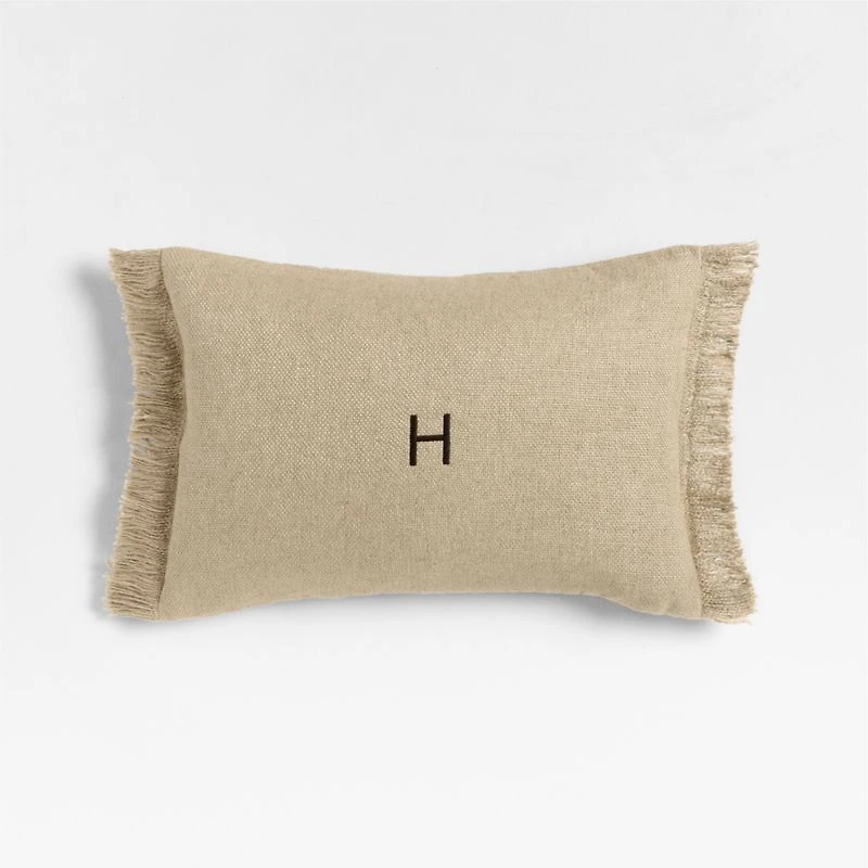 Casual Textured Fringe 24"x16" Flax Taupe Throw Pillow Cover