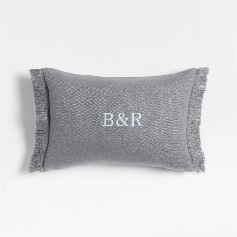 Casual Textured Fringe 24"x16" Smoke Blue Throw Pillow with Feather Insert