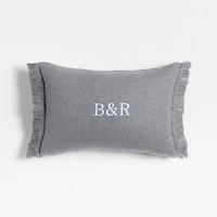 Casual Textured Fringe 24"x16" Smoke Blue Throw Pillow with Feather Insert