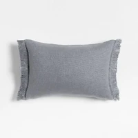 Casual Textured Fringe 24"x16" Smoke Blue Throw Pillow with Feather Insert