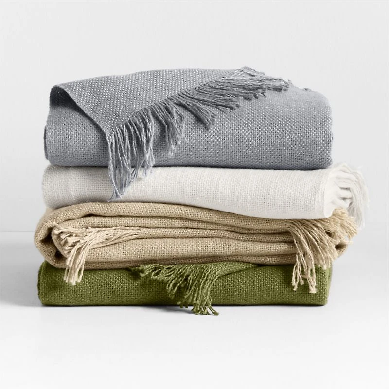 Casual Textured Fringe 70"x55" Arctic Ivory Throw Blanket