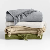 Casual Textured Fringe 70"x55" Arctic Ivory Throw Blanket