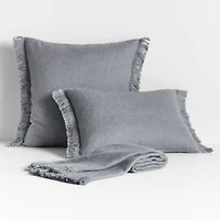 Casual Textured Fringe 24"x16" Smoke Blue Throw Pillow with Feather Insert