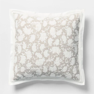Celeste Cotton Light Beige Floral Euro Bed Pillow Sham