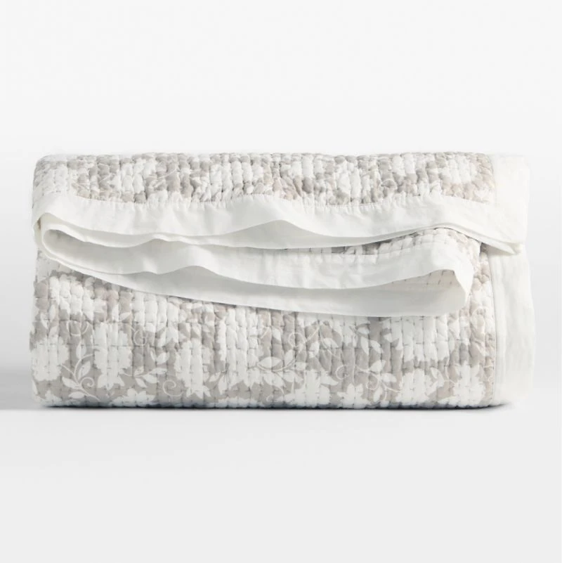 Celeste Cotton Light Beige Floral Full/Queen Quilt