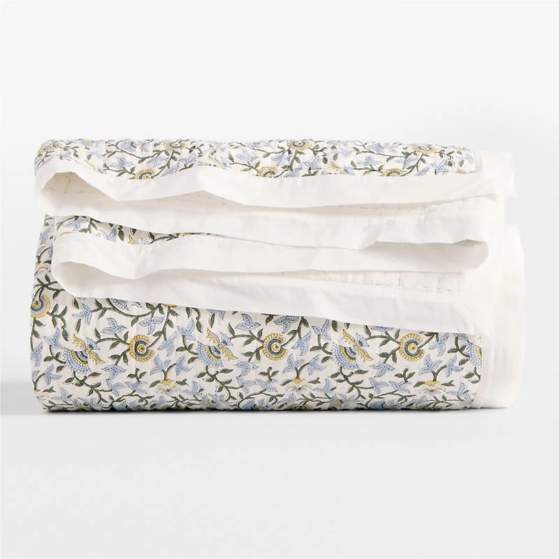 Celeste Organic Cotton Blue Vine Print Full/Queen Quilt