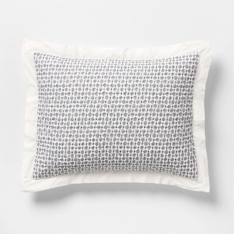 Celeste Organic Cotton Navy Diamond Print Quilted Standard Bed Pillow Sham